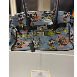 Disney Mickey Minnie Mouse Comic Strip Satchel Bag Blue Padlock Handbag